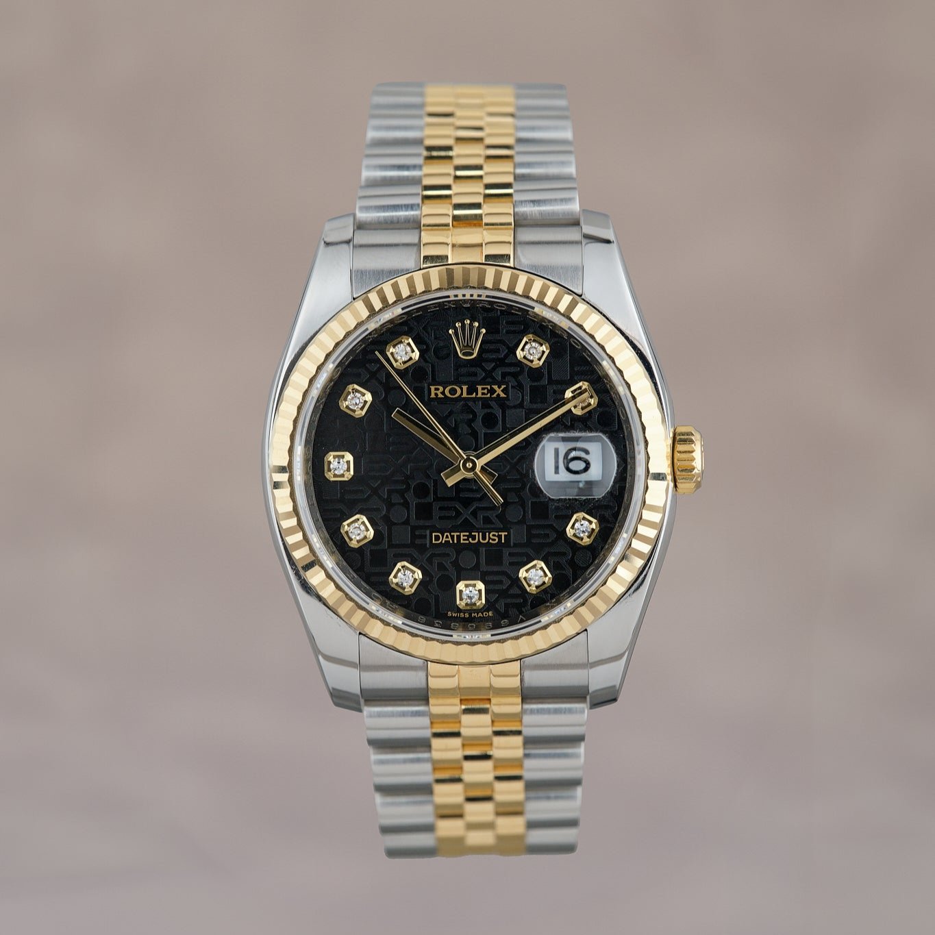 Rolex Datejust 36 Two Tone Yellow Gold Black Dial With Diamonds