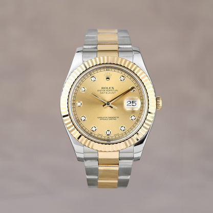 Rolex Datejust 41 Two Tone Yellow Gold Champagne w/ Diamond 41mm 116333