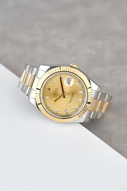 Rolex Datejust 41 Two Tone Yellow Gold Champagne w/ Diamond 41mm 116333