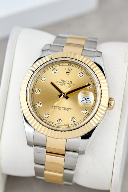 Rolex Datejust 41 Two Tone Yellow Gold Champagne w/ Diamond 41mm 116333