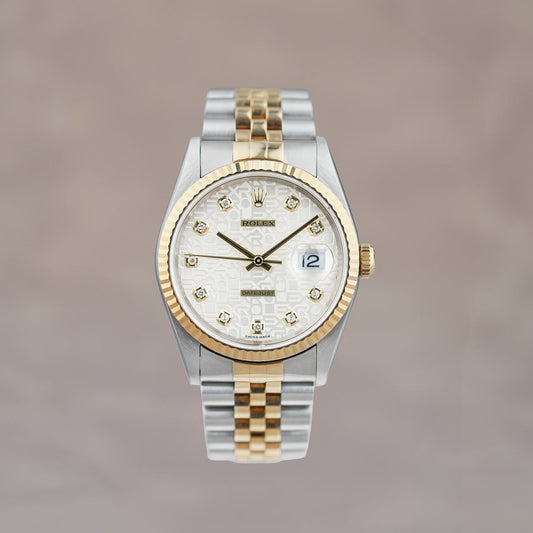 Rolex Datejust 36 Two Tone Yellow Gold White Anniversary Dial With Diamonds 16233 1996