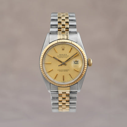 Rolex Datejust 36 Two Tone Yellow Gold Champagne Stick 36mm 16013 1988