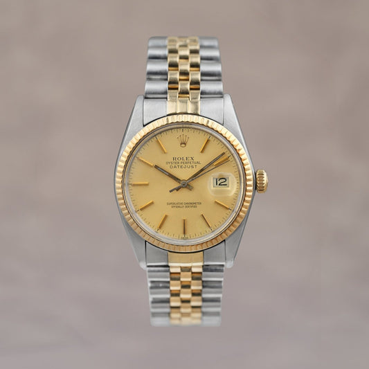 Rolex Datejust 36 Two Tone Yellow Gold Champagne Stick 36mm 16013 1988