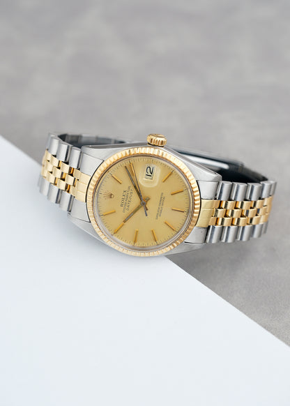 Rolex Datejust 36 Two Tone Yellow Gold Champagne Stick 36mm 16013 1988