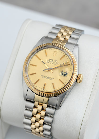 Rolex Datejust 36 Two Tone Yellow Gold Champagne Stick 36mm 16013 1988
