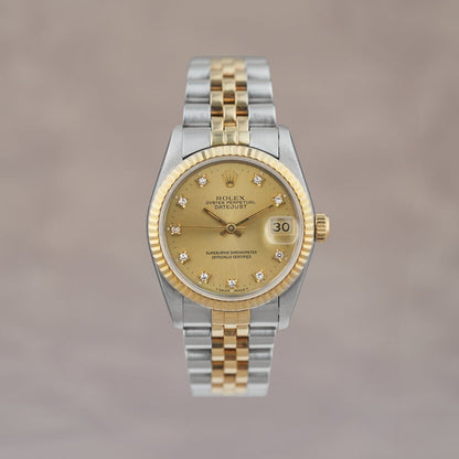 Rolex Datejust 31 Two Tone Yellow Gold Champagne Dial With Diamonds 68273 1993