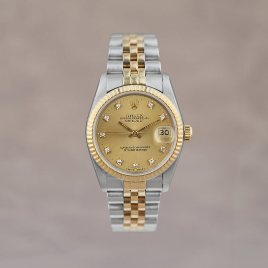 [RESERVED] Rolex Datejust 31 Two Tone Yellow Gold Champagne Dial With Diamonds