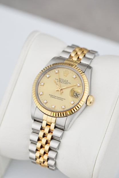 Rolex Datejust 31 Two Tone Yellow Gold Champagne Dial With Diamonds 68273 1993