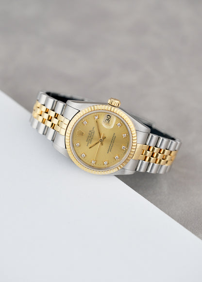 Rolex Datejust 31 Two Tone Yellow Gold Champagne Dial With Diamonds 68273 1989