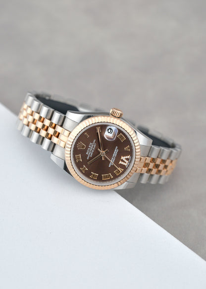 Rolex Datejust 31 Two Tone Rose Gold Choco Roman Dial Diamond VI 278271 2025 (Brand New)
