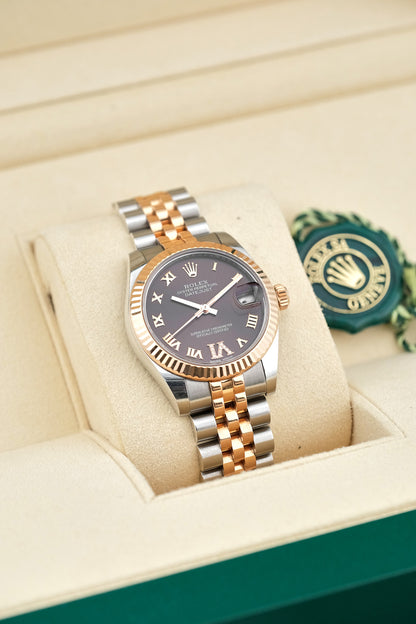 Rolex Datejust 31 Two Tone Rose Gold Choco Roman Dial Diamond VI 278271 2025 (Brand New)