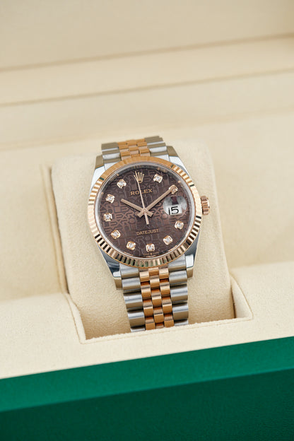 Rolex Datejust 36 Two Tone Rose Gold Choco Anniversary. w/ Diamond 126231 2018