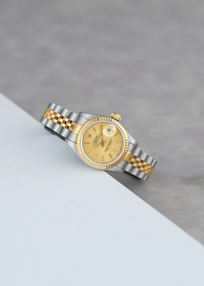 Rolex Datejust 26 Two Tone Yellow Gold Champagne Stick 26mm 69173