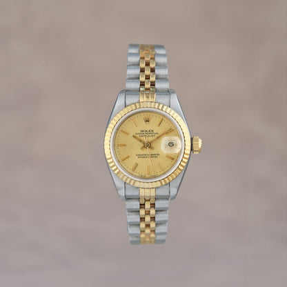 Rolex Lady Datejust 26 Two Tone Yellow Gold Champagne Dial 69173 1985