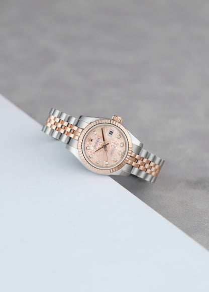 Rolex Datejust 26 Two Tone Rose Gold Salmon Anniv. w/ Diamonds 26mm 2014