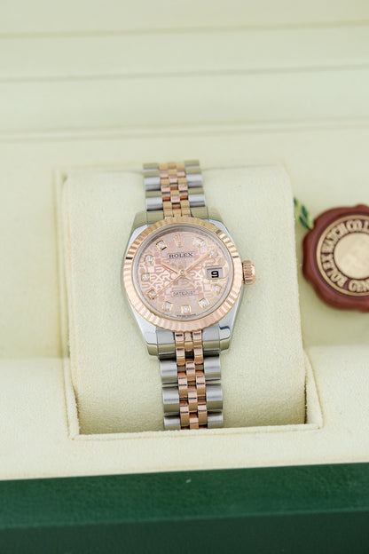 Rolex Datejust 26 Two Tone Rose Gold Salmon Anniv. w/ Diamonds 26mm 179171 2010