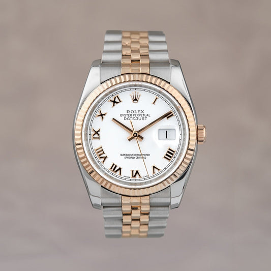 Rolex Datejust 36 Two Tone Everose White Roman Dial 116231 2006