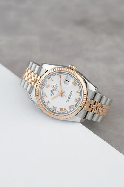 Rolex Datejust 36 Two Tone Everose White Roman Dial 116231 2006