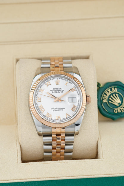 Rolex Datejust 36 Two Tone Everose White Roman Dial 116231 2006