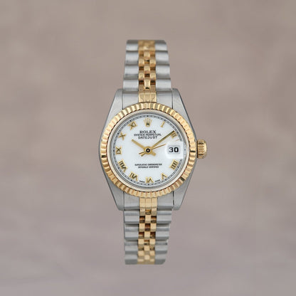 Rolex Datejust 26 Two Tone Yellow Gold White Roman Dial 79173 2000