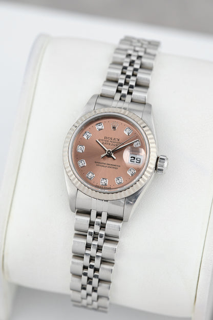 Rolex Oyster Perpetual Date 26 Salmon Dial With Diamonds 6917 1973