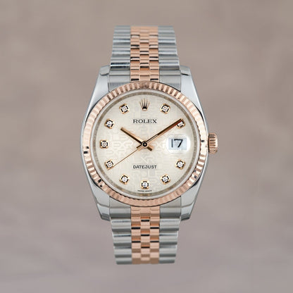 [SOLD] Rolex Datejust 36 Two Tone Rose Gold White Anniv. with Diamonds 36mm 116231 2008