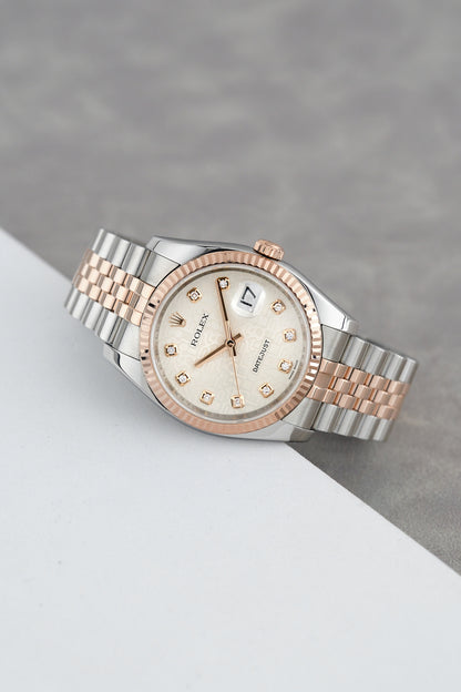 Rolex Datejust 36 Two Tone Everose White Anniversary Dial With Diamonds