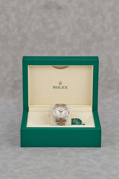 [SOLD] Rolex Datejust 36 Two Tone Rose Gold White Anniv. with Diamonds 36mm 116231 2008
