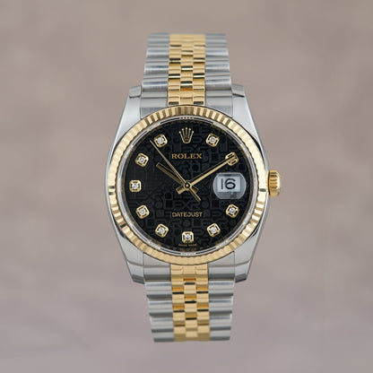 Rolex Datejust 36 Two Tone Yellow Gold Black Anniversary Dial With Diamonds