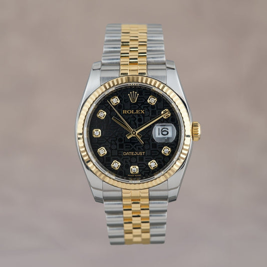 Rolex Datejust 36 Two Tone Yellow Gold Black Anniversary Dial With Diamonds
