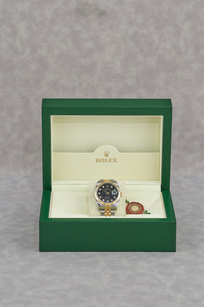 Rolex Datejust 36 Two Tone Yellow Gold Black Anniversary Dial With Diamonds