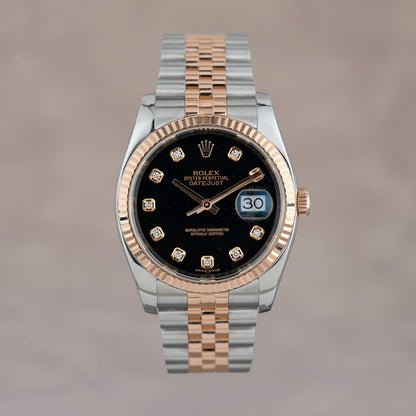 Rolex Datejust 36 Two Tone Everose Black Dial With Diamonds