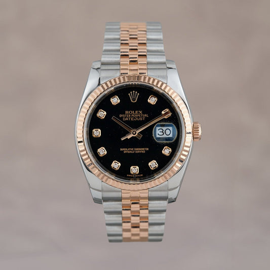 Rolex Datejust 36 Two Tone Everose Black Dial With Diamonds 116231 2015