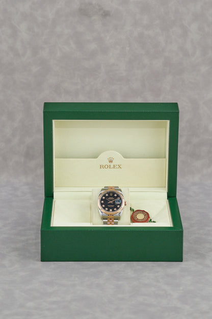 Rolex Datejust 36 Two Tone Rose Gold Black Dial With Diamonds 116231 2014