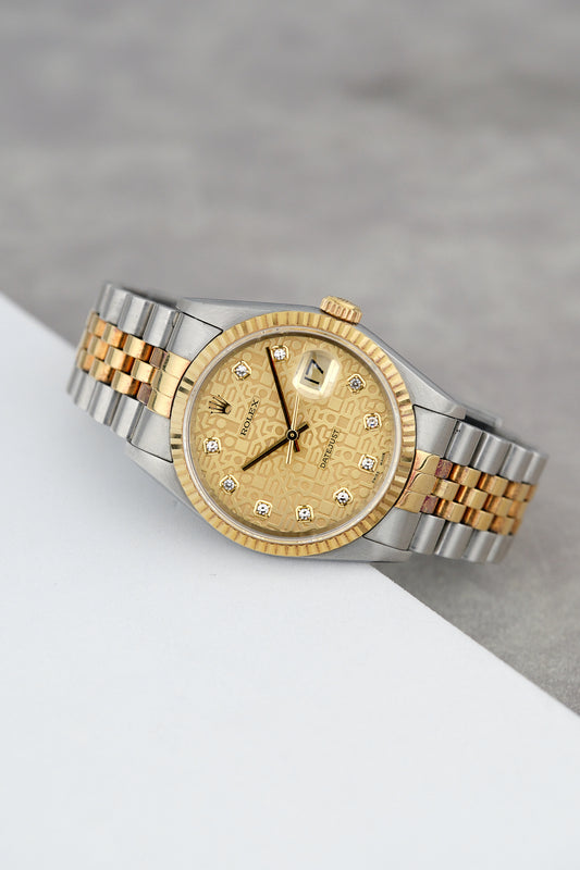 Rolex Datejust 36 Two Tone Yellow Gold Champagne Anniversary with Diamonds 36mm 16233 1998