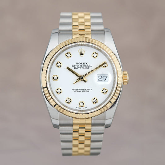 Rolex Datejust 36 Two Tone Yellow Gold Whote Dial With Diamonds 116233 2013