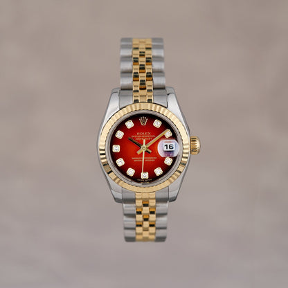 Rolex Datejust 26 Two Tone Yellow Gold Red Vignette 26mm 179173 2013