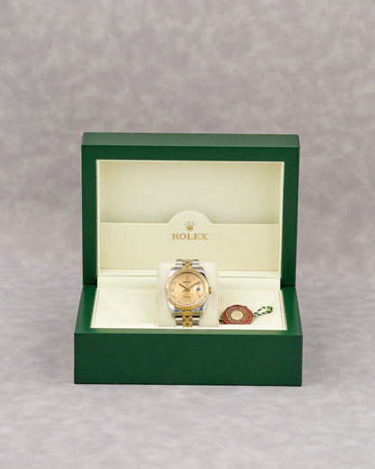 Rolex Datejust 36 Two Tone Yellow Gold Champagne Anniversary Dial With Diamonds 116233 2015