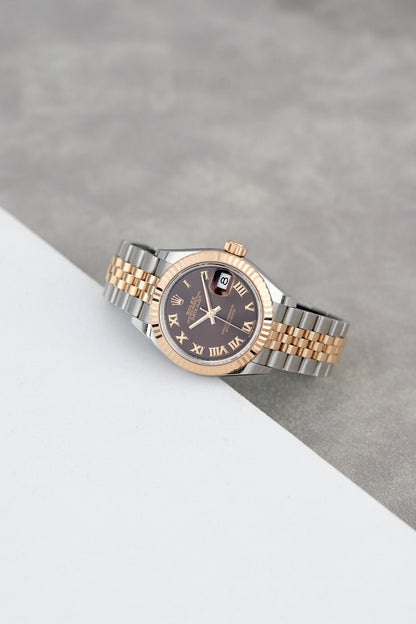 Rolex Lady Datejust 28 Two Tone Rose Gold Choco Roman Dial 279171 2026 (Brand New)