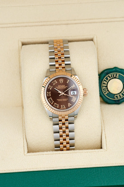 Rolex Lady Datejust 28 Two Tone Rose Gold Choco Roman Dial 279171 2026 (Brand New)