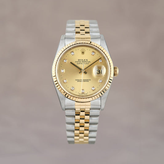 Rolex Datejust 36 Two Tone Yellow Gold Champagne w/ Diamonds 36mm 16233 1995