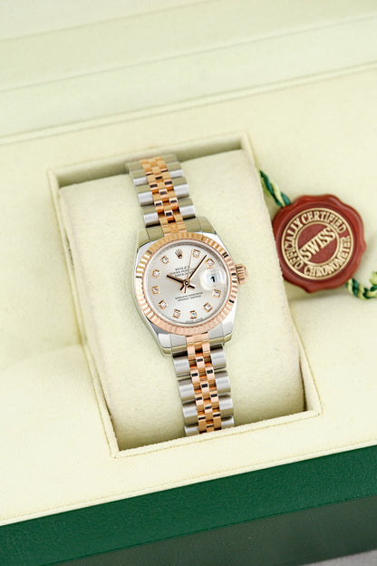 Rolex Datejust 26 Two Tone Everose Silver Dial with Diamonds