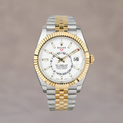 Rolex Sky-Dweller Two Tone Yellow Gold White Dial