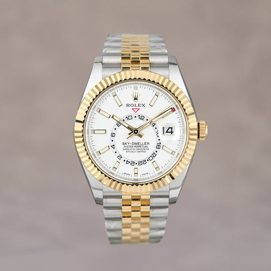 Rolex Sky-Dweller Two Tone Yellow Gold White Dial