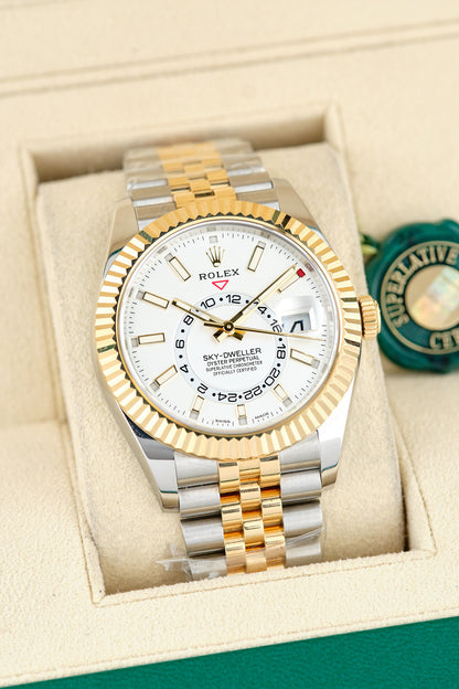 Rolex Sky-Dweller Two Tone Yellow Gold White Dial