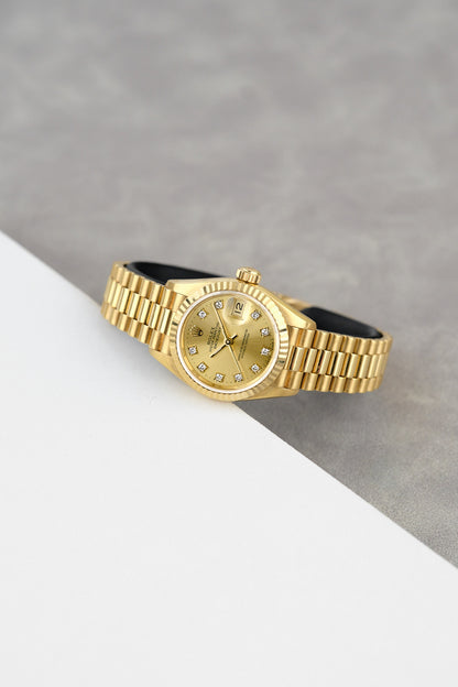 Rolex Lady Datejust 26 Full Yellow Gold Champagne Dial With Diamonds 69178 1990