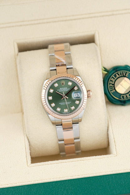 Rolex Datejust 28 Two Tone Rose Gold Green w/ Diamonds 28mm 279171 2020