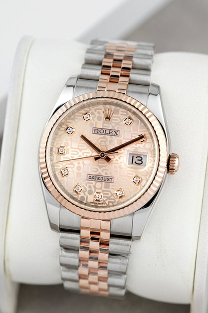 Rolex Datejust 36 Two Tone Rose Gold Salmon Anniversary With Diamonds 116231 2011