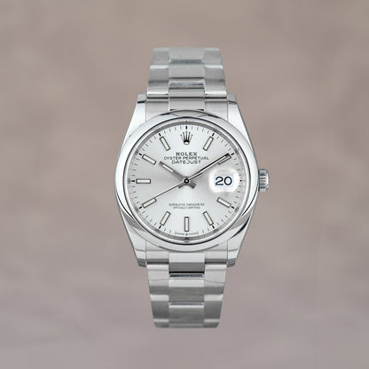 [SOLD] Rolex Datejust 36 White Stick Smooth Bezel 126200 2021