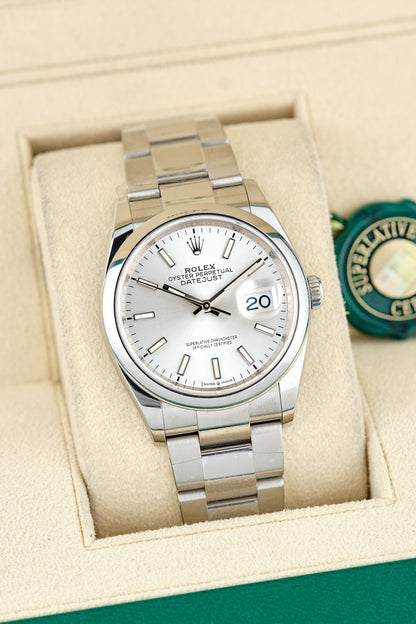 [SOLD] Rolex Datejust 36 White Stick Smooth Bezel 126200 2021